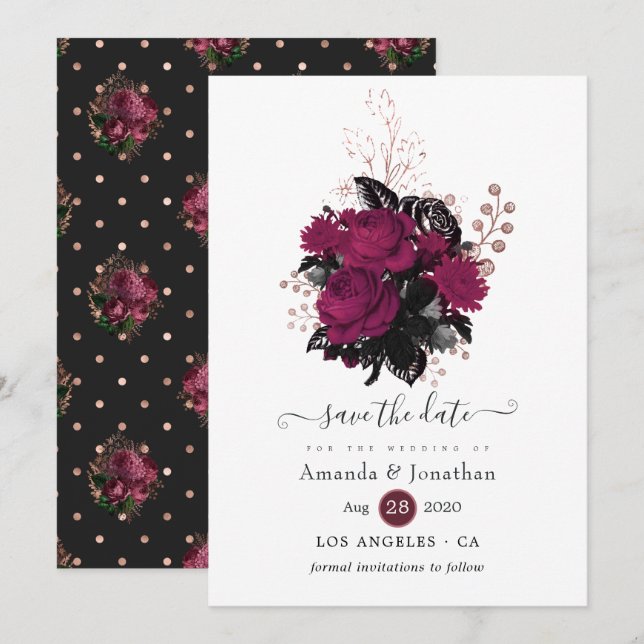 Burgund - Marsala und Rose Hochzeit der Goldenen B Save The Date (Vorne/Hinten)