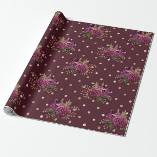 Burgund - Marsala und Roségold Floral Geschenkpapier