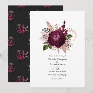 Burgund - Marsala und Roségold Florale Hochzeit Einladung