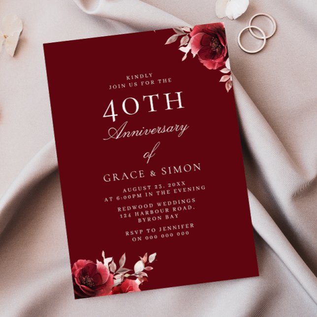 Burgund Merlot Wein 40. Hochzeitstag Einladung (Von Creator hochgeladen)