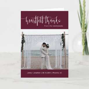Burgund Minimalistisches SkriptWedding-Foto geklap Dankeskarte