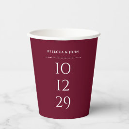 Burgund Minimalistisches Sonderdatum Hochzeit Pappbecher