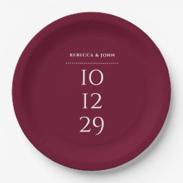 Burgund Minimalistisches Sonderdatum Hochzeit Pappteller
