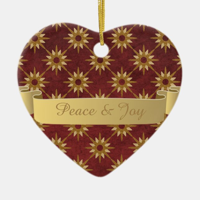 Burgund mit Gold-Stars-Muster Keramik Ornament (Vorne)