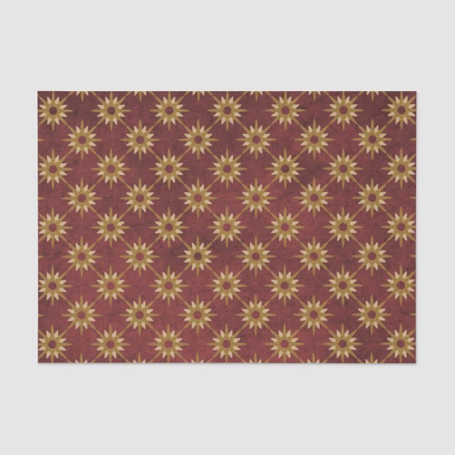 Burgund mit Gold-Stars-Muster Seidenpapier (Vorderseite)