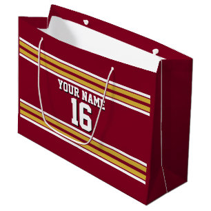 Burgund mit Gold White Stripes Team Jersey Große Geschenktüte