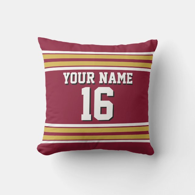 Burgund mit Gold White Stripes Team Jersey Kissen Für Draußen (Vorderseite)