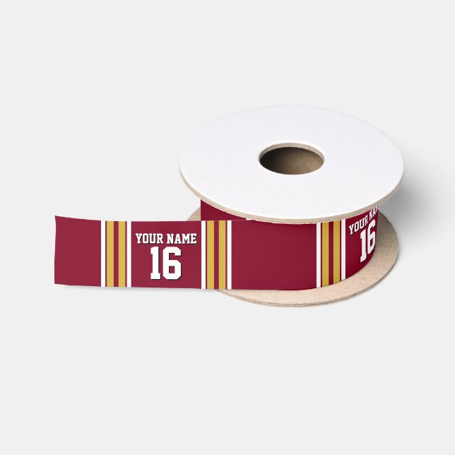 Burgund mit Gold White Stripes Team Jersey Satinband (Spule)