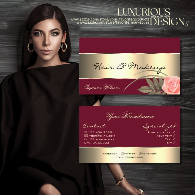 Burgund mit Golddekor und Niedlicher Rose Blume Visitenkarte (Von Creator hochgeladen)