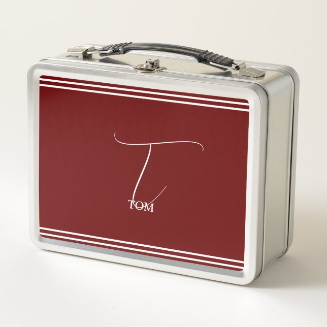 Burgund Mit Monogramm Metall Brotdose (Vorderseite)
