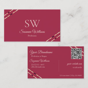Burgund mit Roségold-Linien Monogramm QR-Code Visitenkarte