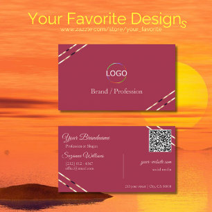 Burgund mit Rosen-Gold-Linien-Logo und QR-Code Visitenkarte