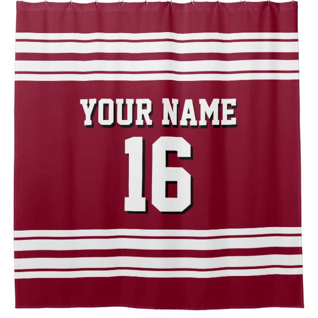 Burgund mit White Stripes Sports Jersey Duschvorhang (Vorderseite)