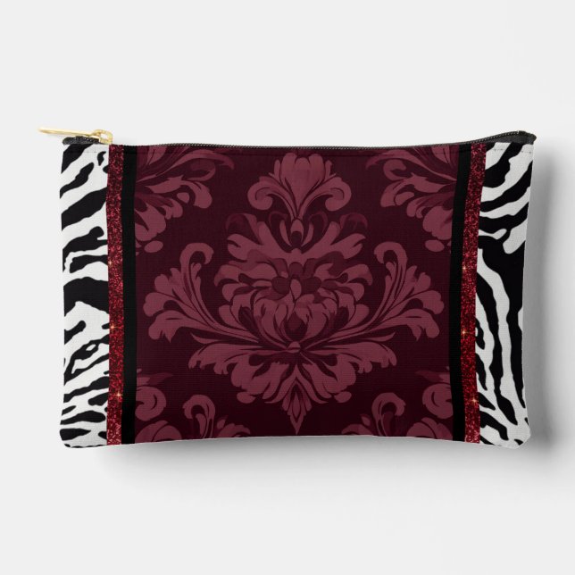 Burgund mit Zebra-Imitaten Glitzern Zubehörtasche (Vorderseite)