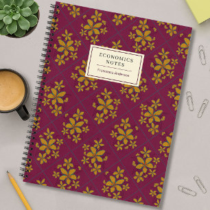 Burgund Mode Blumig Boho Chic Student Individuell Notizbuch