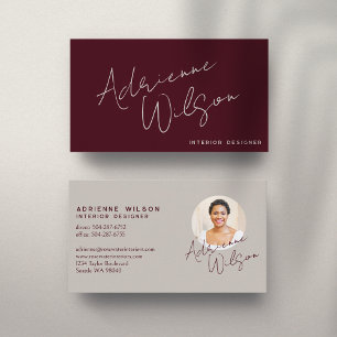 Burgund Modern Elegante Signatur Minimalistisches Visitenkarte