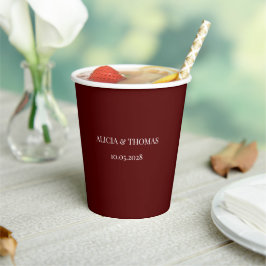 Burgund Modern Initialen Minimalistische Hochzeit  Pappbecher