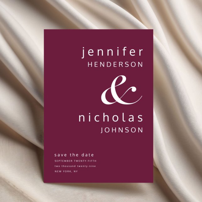 Burgund Moderne Ampere und Typografie Hochzeit Save The Date (Burgundy Modern Ampersand Typography Wedding Save The Date)