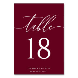 Burgund Moderne Hochzeit Einfache Elegante Sitzgel Tischnummer