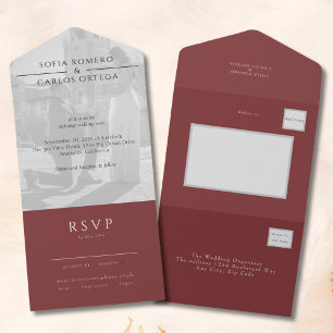 Burgund Modernes Foto Hochzeit All In One Einladung