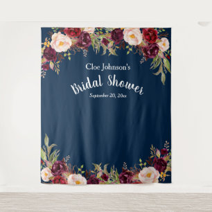 Burgund Navy Blau Florales Hochzeitsdusche-Foto-Re Wandteppich