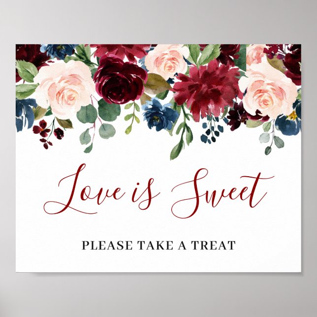 Burgund Navy Blue Blush Liebe ist süße Hochzeitpos Poster (Vorne)