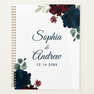 Burgund & Navy Blume Rustikale Holzhochzeit Planer