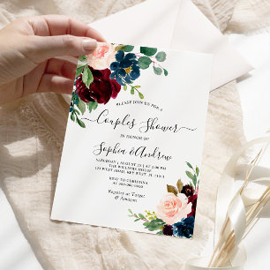 Burgund & Navy Blumenpaare Einladung