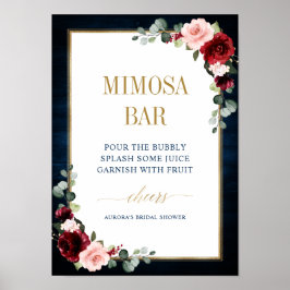 Burgund Navy Blush Bloral Gold Mimosa Bar Poster