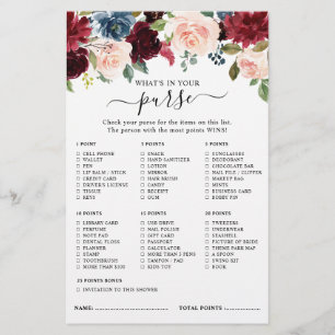 Burgund Navy Blush Brautparty Game