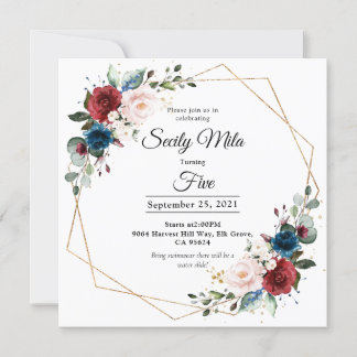 Burgund Navy Blush Floral Gold Geometrie Geburtsta Einladung
