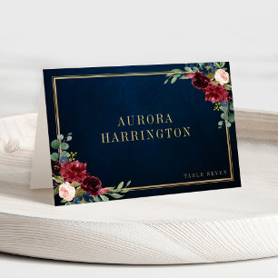 Burgund Navy Blush Floral Gold Hochzeit Platzkarte Tischnummer