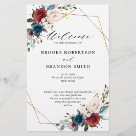Burgund Navy Blush Floral Gold Hochzeitsprogramm