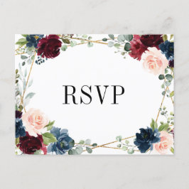 Burgund Navy Blush Floral Gold UAWG Postkarte