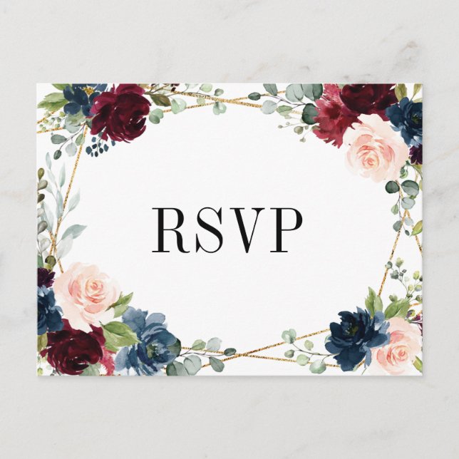 Burgund Navy Blush Floral Gold UAWG Postkarte (Vorderseite)