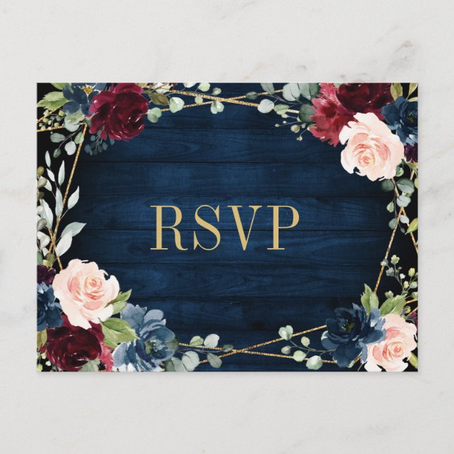 Burgund Navy Blush Floral Gold UAWG Postkarte (Vorderseite)