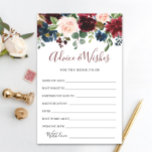 Burgund Navy Blush Floral Ratschläge & Wünsche Kar<br><div class="desc">Burgund Navy Blush Floral Ratschläge & Wünsche Karten. Personalisieren Sie mit der Braut zu sein Name und Datum der Dusche. Für weitere Anpassungen klicken Sie bitte auf den Link "Weiter anpassen". Wenn Sie Hilfe benötigen,  kontaktieren Sie mich bitte.</div>