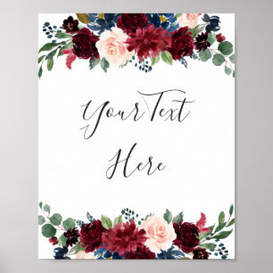 Burgund Navy Blush Floral Wasserfarbe Custom Poster