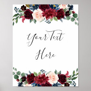 Burgund Navy Blush Floral Wasserfarbe Custom Poster