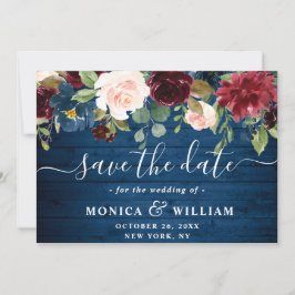 Burgund Navy Blush Rustikale Blumenhochzeit Save The Date