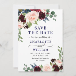 Burgund Navy Blush Rustikale Blumenhochzeit Save The Date