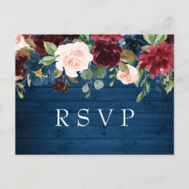Burgund Navy Blush Watercolor Wedding RSVP Postkarte