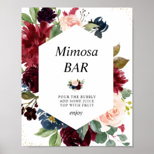 Burgund & Navy Brautparty Mimosa-Bar-Schild Poster