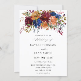 Burgund & Navy Fall Floral Wedding V2 Einladung
