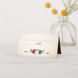 Burgund Navy Floral Boho Country Wedding Platzkarte