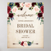 Burgund Navy Floral Rustikales Brautparty willkomm