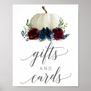 Burgund-Navy-Kürbis-Geschenke- und Karten-Schild Poster