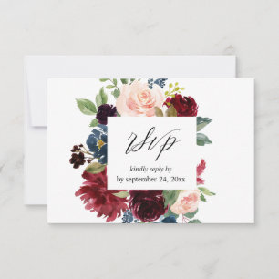 Burgund & Navy, Rosa Blüte mit UAWG RSVP Karte