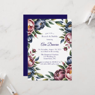 Burgund Navy Rosa Pfingstrose Brunch und Champagne Einladung