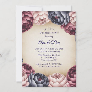 Burgund Navy Rosa Pfingstrosen Hochzeitsdusche Einladung